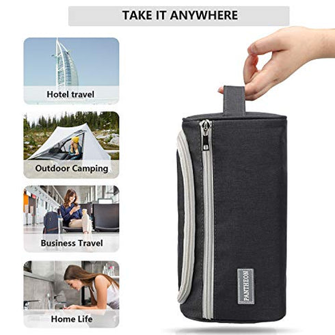 Pantheon Men's Toiletry Bag - Travel Toiletry Bag Wash Bag Hanging Dopp Kit Shaving Kit for Bathroom Shower - Mens Travel Bag Hanging Toiletry Organizer Toiletry Kit for Traveling (Black)