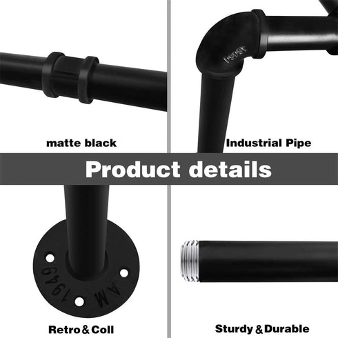 ERYTLLY 2 Bases Wall Mount Clothes Rack Industrial Pipe Clothes Rack On Wall Hanging Rod Laundry Room Hanging Rod Detachable Wall Mounted Iron Garment Bar for Bathroom, Room, Living Room, office Use