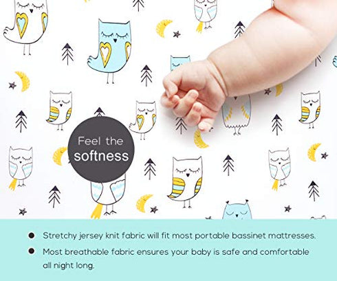 Stretchy Pack n Play Playard Sheets BROLEX 2 Pack Portable Mini Crib Sheets,Convertible Playard Mattress Cover for Baby Boys Gilrs,Ultra Soft Jersey Knit,Arrow & Owl
