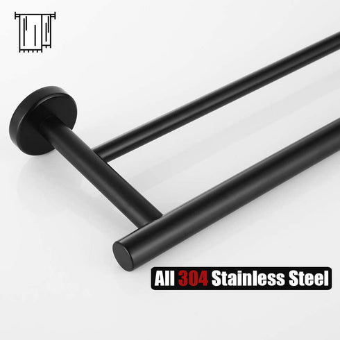 JQK Double Towel Bar, Matte Black 24 Inch Stainless Steel Bath Towel Rack for Bathroom, Towel Holder Wall Mount, Total Length 27.16 Inch, TB100L24-PB