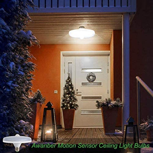 Motion Sensor Light Bulbs, 18W (150W Equivalent) E26 1500LM Motion Detector Dusk to Dawn LED Ceiling Light Bulb Automatic On Off Led Bulb for Garage, Porch, Basement, Hallway, Frontdoor - Cool White