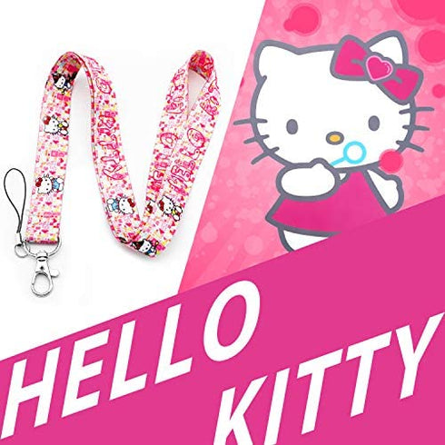 Kitty Cat Lanyard Pink Kitty Cat Lanyard Key Chain Clip Neck ID Badge Holder Lanyard (LD-Kitty Cat-B)