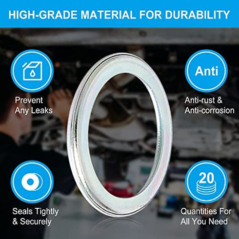 20Pcs M16 Oil Drain Plug Gasket Crush Washer Fit for Subaru Outback Legacy Impreza Forester BRZ XV Crosstrek, Replaces 803916010