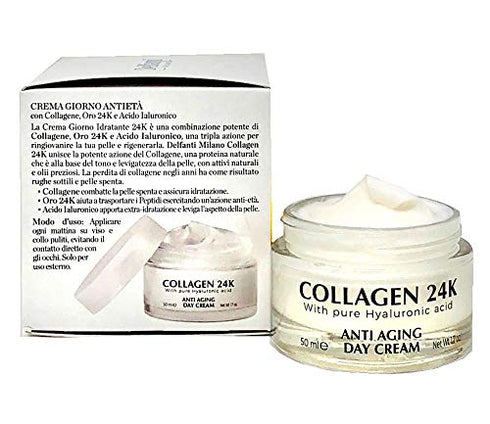 Delfanti-Milano • COLLAGEN 24K • Anti-Aging Day Cream • with pure Hyaluronic Acid • Made in Italy.