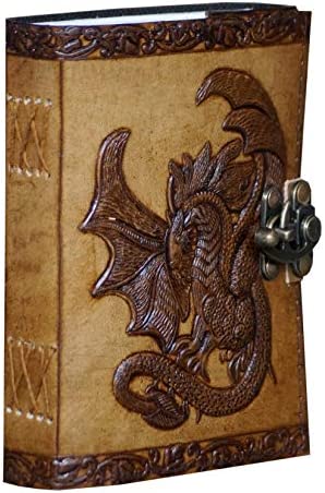 Leather Journal with Clasp Celtic Dragon Embossed Journal Vintage Sketchbook Parchment Paper Writing Wiccan Pagan Notebook for Women Diary Appointment Organizer Poetry Book 7x5 Inches