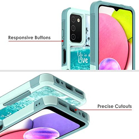 Voanice for Samsung Galaxy A03S Case with Tempered Glass Screen Protector, Dual Layer Heavy Duty Rugged Shockproof Hard PC +Soft Silicone Protective Hybrid Cover Women Men for Samsung Galaxy A03S-Teal
