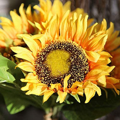 XD MEXL Artificial Sunflowers Arrangement Bouquet, Large Fake Summer Silk Sunflower Artificial, 7 Flowers Per Bunch for Home and Wedding Decoration