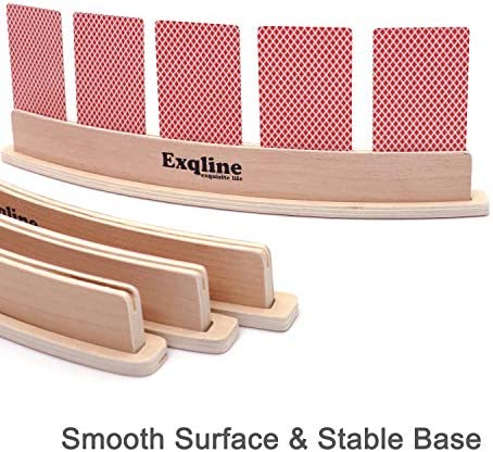 Exqline Wood Curved Playing Card Holder Racks Tray Set of 4 for Kids Seniors Adults - 13.4inch with Widen Base Stable Enough for for Bridge Canasta Foot and Hand