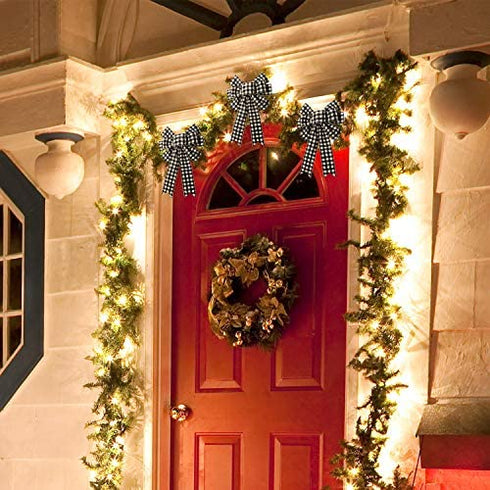 Iceyyyy Large Fall Thanksgiving Christmas Plaid Bow - 16.4x10 Inch Buffalo Plaid Check Swag Wreath Gift Bow Christmas Tree Topper Bow for Home Indoor Outdoor Ornaments (Black and White, 3)