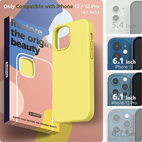 SURPHY Silicone Case Compatible with iPhone 12 Case and iPhone 12 Pro Case 6.1 inch 2020, Liquid Silicone Phone Case (with Microfiber Lining) Designed for iPhone 12 & 12 Pro (Yellow)
