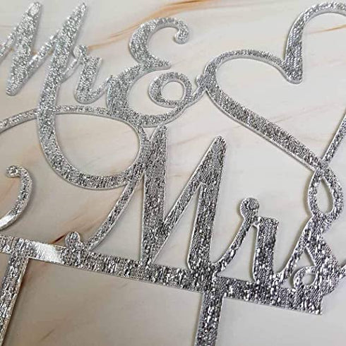 AMINJIE Mr and Mrs Cake Topper, Bride and Groom Sign Wedding/Engagement Cake Toppers Decoration, Silver Glitter Acrylic