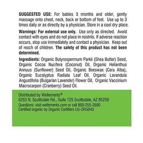 Wellements Organic Baby Chest & Foot Rub, 2 Fl Oz, Eucalyptus and Lavender, Free from Dyes, Parabens, Preservatives