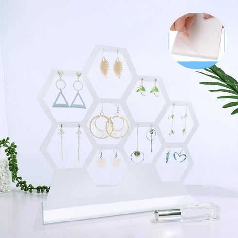 Earring Holder, Acrylic Stud Earring Stand Display, Honeycomb Clear Earrings Organizer Jewelry Organizer, Window Display Props Ladies Women Gifts Home Use (White)