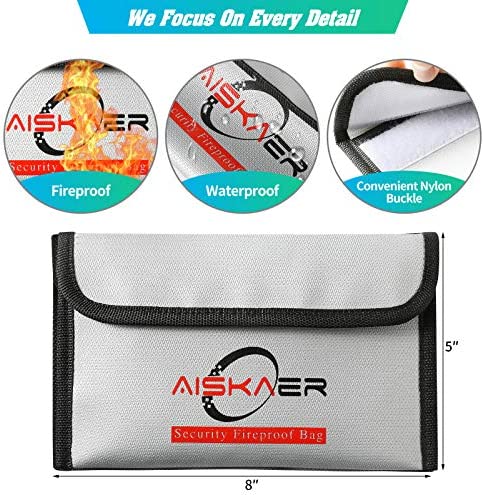 2PACK 8"x 5" Fireproof Money Bag,Small Fireproof Bag,Fireproof Wallet Bag, Non-Itchy Silicone Coated Fire & Water Resistant Safe Bag. Fireproof Safe Storage for Money,Keys,Jewelry and Passport