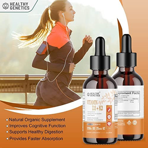 Liquid Vitamin D3 K2 Plus Vitamin K2 MK-7 - Vitamin D Liquid Drops for Bones, Immune, Heart Health & Boost Energy 2oz