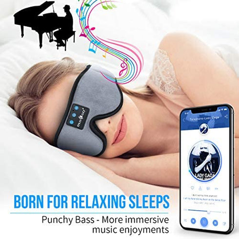MUSICOZY Sleep Headphones 3D Bluetooth 5.2 Headband Sleeping Headphones, Wireless Music Eye Sleep Mask Earbuds for Side Sleepers Cool Tech Gadgets Unique Gifts, Built-in Ultra Soft Thin Speakers