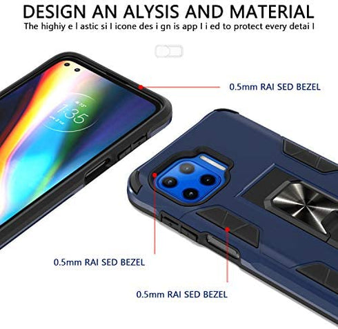 CoverON for Motorola Moto One 5G Phone Case/Moto G 5G+ Plus Case, Magnetic Slide Kickstand Ring Rugged Cover- Navy Blue