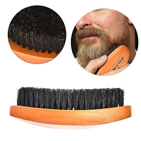 Wolfin Pro- Premium Curved 360 Wave Brush, 100% Natural Schima Superba Wood with Reinforced Pure Black Medium Boar Hair Bristle - Perfect for Wolfing, Creating 360 Layer Hair Waves, Cultivating Beards
