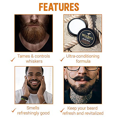 Woody's 2-in-1 Beard Balm for Men, Beard Conditioner and Style Wax, with Blend of Coconut Oil, Panthenol, and Natural Beeswax 2-Ounce, 1-pack