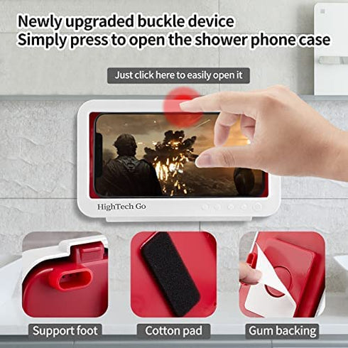 HighTech Go Shower Phone Holder Waterproof, Bathroom Phone Case - Wall-Mounted Mobiles Holder Compatible with Cell Phones Such as iPhone 13 Pro, 12 11 XS XR 8 7 6 5 4, Galaxy, Xperia (White)