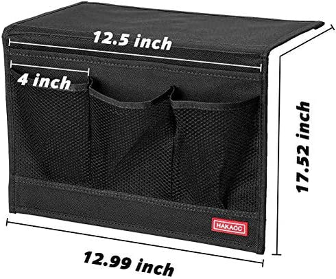 HAKACC Bedside Caddy / Bedside Storage Organizer,Remote Control Holder Armchair Organizer Couch Caddy Sofa Armrest Bag for tablet Magazine Phone Remotes, Black