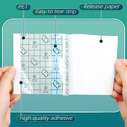 50 Pieces Transparent Stretch Adhesive Bandage Large Waterproof Bandage Transparent Film Adhesive Bandages (4 x 4 Inch)