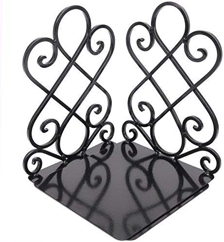 Anwenk Vintage Bookends with Felt Pads 2.2LB Heavy Duty Bookend Holder Long Base, Luxury Art Book Stand Retro Antique Style,Non-Skid Felt Pads to Protect Bookshelf Bookcase-Black,1 Pair
