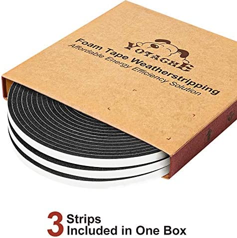 Yotache Foam Tape 3 Strips Total 50 Feet Long 1/4 Inch Wide X 1/8 Inch Thick, Weather Stripping for Doors and Window High Density Foam Seal Tape Sliding Door Weather Strip, 3 X 16.5 Ft Each