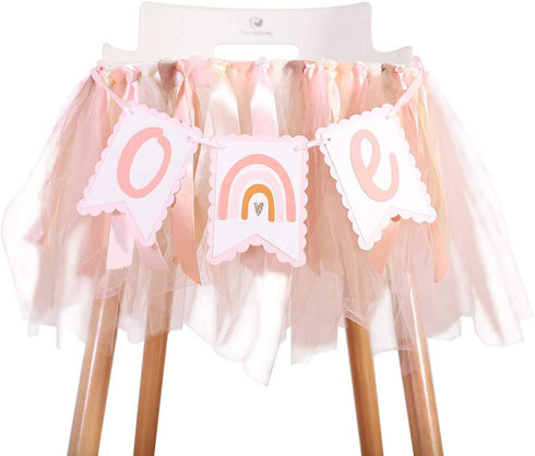 Bohemian 1st Birthday Banner - Bohemian Rainbow High Chair Banner, First Birthday High Chair Bunting Decoration, Silent and Neutral Modern Girl, Smash Cake Props, Photographer Photo Props.