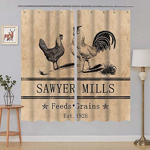 Rooster Kitchen Curtains, Farmhouse Miller Farm Aniaml Chicken Window Curtain Panel, Country Farmhouse Style Curtains for Living Room Bedroom (55X39)