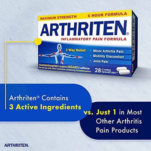 Arthriten Inflammatory Pain Formula Caplets with 3 Active Ingredients: Aspirin, Acetaminophen & Caffeine, White, 28 Count (Pack of 1)