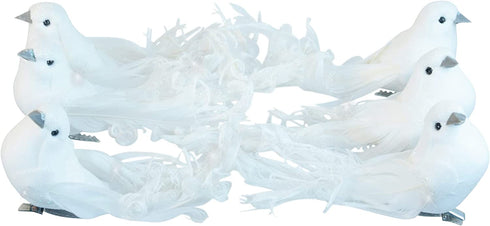 Set of 6 White Christmas Dove Ornaments with Clips