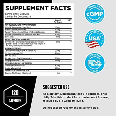 Beast Sports Nutrition Super Test Maximum - 120 Capsules - Boost Natural Testosterone Levels - Maximize Strength, Burn Body Fat, Faster Recovery & Increase Performance - 30 Servings