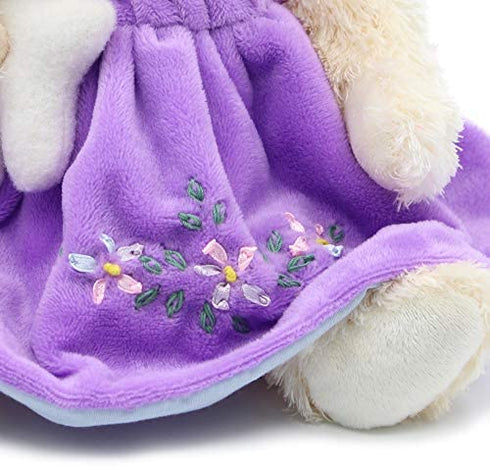Oits-cute Small Baby Teddy Bear with Cloth Cute Stuffed Animal Soft Plush Toy 10" (Purple Dress with Rabbit)