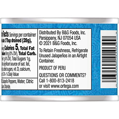 Ortega Diced Jalapenos, Hot, 4 Ounce