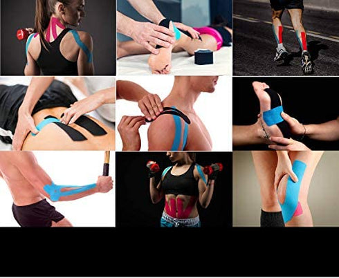 (2 Pack) Kinesiology Tape for Physical Therapy Sports Athletes – Latex Free Elastic, 16ft Water Resistant Kinetic Uncut Kinesiology Tape for Knee Pain, Elbow & Shoulder Muscle - Black
