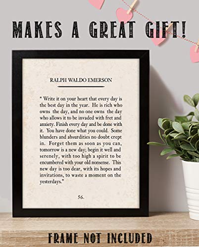 "Write It On Your Heart"- Ralph Waldo Emerson Poem Page Print- 8 x 10" Poetic Wall Art. Distressed Parchment Print-Ready To Frame. Retro Home-Office-Study-School Decor. Great Art Gift for Poetry Fans.