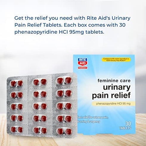 Rite Aid Urinary Pain Relief, Phenazopyridine HCI 95 mg, 30 Tablets | UTI Relief for Women | Feminine Care Urinary Tract Infection Treatment | Fast Relief for Urinary Pain, Burning, & Urgency
