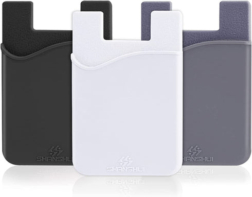 Card Holder for Phone Case, SHANSHUI 3 Pack Phone Card Holder Wallet Stick on Silicone Credit Card Holder Pocket Pouch Compatible with iPhone, Android & Most Smartphones