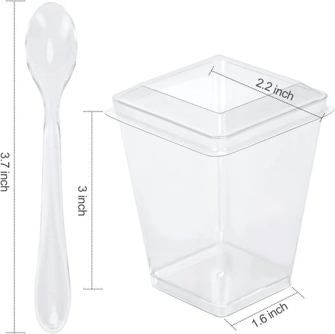 50Pack 5oz Plastic Dessert Cups with Lids Parfait Cups with Lids Appetizer Cups for Party Mini Dessert Cups with Spoons Clear Plastic Cups with Lids Pudding Fruit Ice Cream Cups