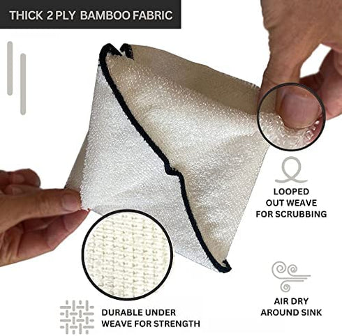 Whiffkitch Bamboo Dishcloth & Cleaning Cloths 6"x7" 6pk, Reusable, Washable, Scrub-Non-Scratch, Extra Absorbent, Quick Drying, Lint-Free, Multi Surface Eco Friendly Cleaning Essentical.