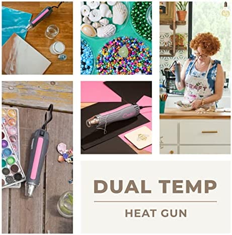 Heat Gun for Crafts, Mini Dual Temp Hot Air Gun Tool for Epoxy Resin, Shrink Wrapping, Vinyl Wrap, Embossing, Electronics, Candle Making, Sublimation, Phone Repair & DIY (Pink)