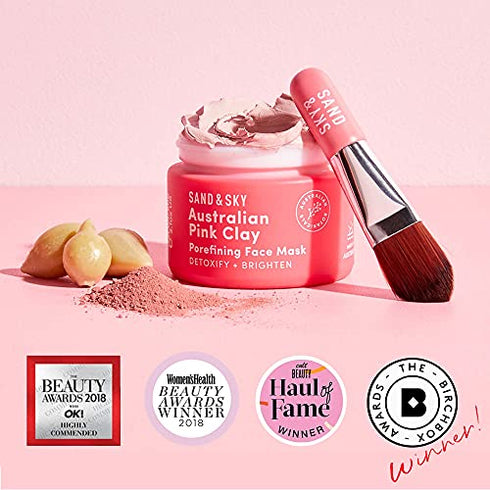 Sand & Sky Australian Pink Clay Face Mask - Travel Size Pore Mask & Facial Mask Skin Care Set | Limited Edition Pore Minimizer Face Mask Set.