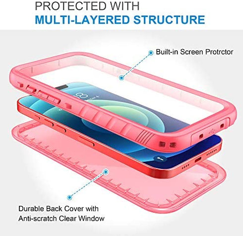 SPORTLINK Compatible with iPhone 12 Pro Max Waterproof Case - Full Body Shockproof Dustproof Phone Screen Protector Rugged Cases for iPhone 12 Pro Max 6.7 Inches Pink
