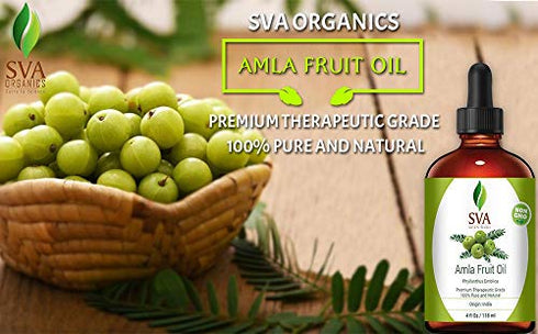 SVA Organics 100% Pure & Natural Amla Oil 4 Oz with Dropper, Authentic & Premium Quality Therapeutic Grade NON-GMO Oil Large Size for Rejuvenating Scalp, Hair & Skin