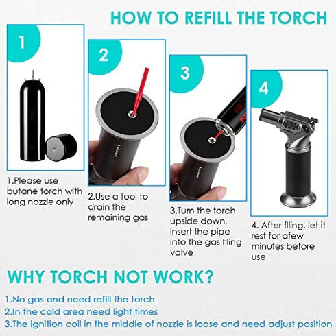 Kitchen Butane Torch, Refillable Culinary Butane Torch Lighter for Desserts, Creme Brulee, BBQ and Baking,Mini Blow Torch Lighter with Safety Lock and Adjustable Flame (Butane Gas Not Included)