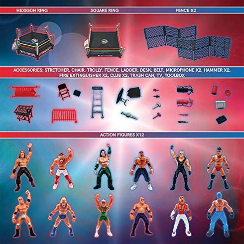 ToyVelt 32-Piece Wrestling Toys for Kids - Wrestler Warriors Toys with Ring & Realistic Accessories - Fun Miniature Fighting Action Figures Includes 2 Rings - Great Gift for Boys and Girls