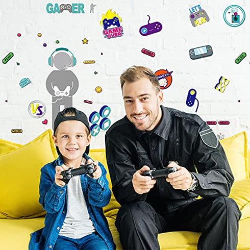 4 Sheets Gamer Wall Sticker Glow in The Dark Gamer Wall Decals Boy Children Video Game Room Decor Gaming Controller Wall Stickers Removable Wall Art for Kids Men Playroom Living Room