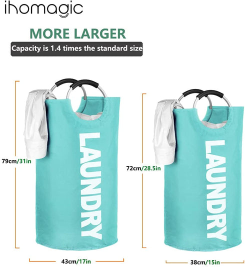 IHOMAGIC 120L Large Size Laundry Hamper, Laundry Washing Baskets with Sturdy Handles, Durable Fabric Folding Laundry Basket Portable Laundry Bag for Clothing Toy Organization (XL, Light Blue)
