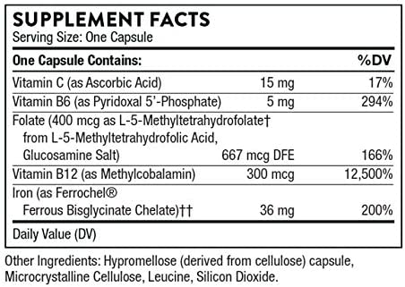 Thorne Ferrasorb - 36 mg Iron with Essential Nutrients - Complete Blood-Building Formula - Elemental Iron, Folate, B and C Vitamins for Optimal Absorption - Gluten-Free - 60 Capsules